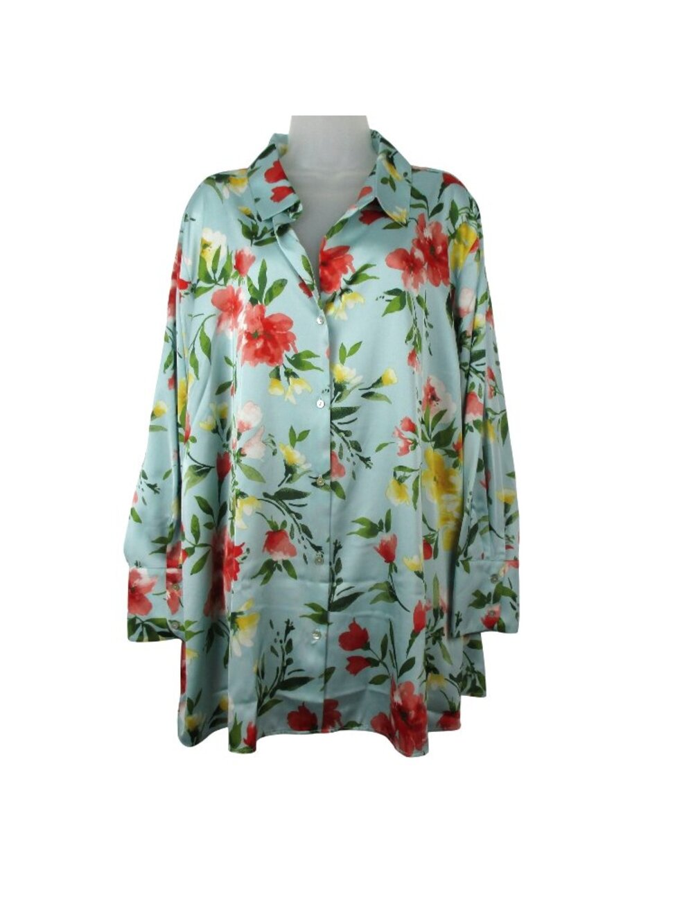 Floral Button-Front Susan Graver Floral Blouse 3XP Light Blue Multi Long Sleeve